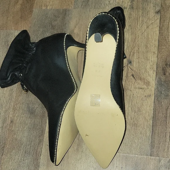 Coach Black Heeled Boots with Gold Trim - Picture 8 of 8